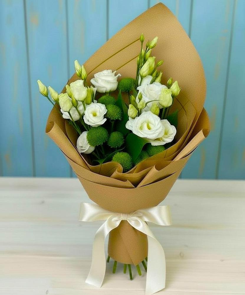 Букет цветов из: Хризантемы и Лизиантусы в Воротынец