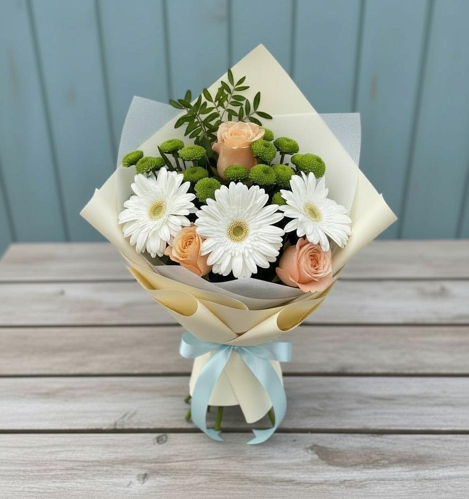 Букет цветов из: Герберы, Розы и Хризантемы в Воротынец
