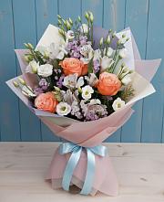 Букет цветов из:  Лизиантусы, Розы, Альстромерии и Гипсофила #REPLACE_PRED# Воротынец