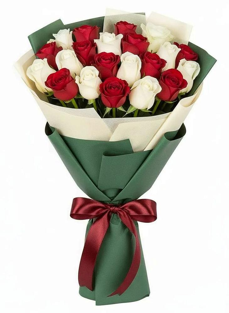 Букет Микс из красных и белых роз в Воротынец