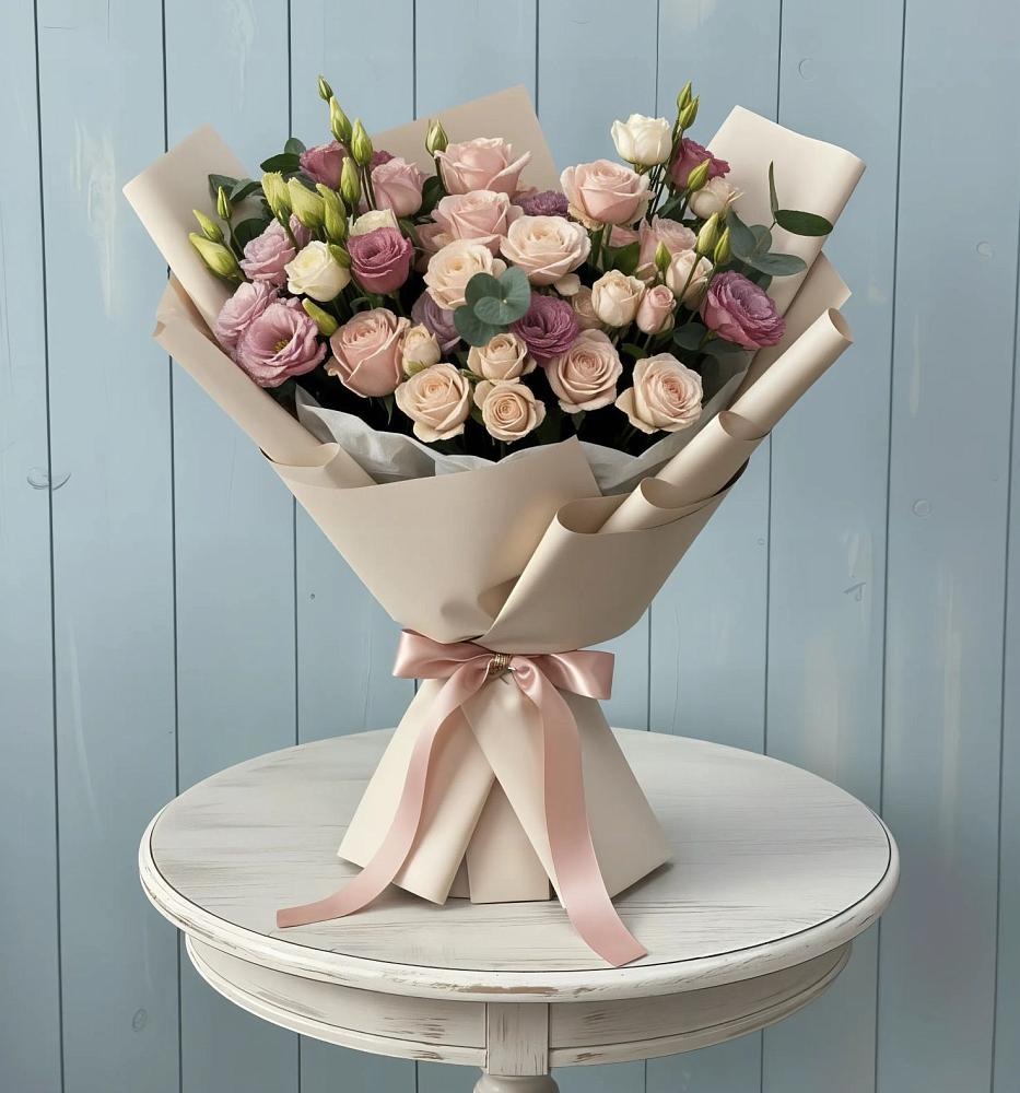 Букет цветов из: Розы и Лизиантусы в Воротынец