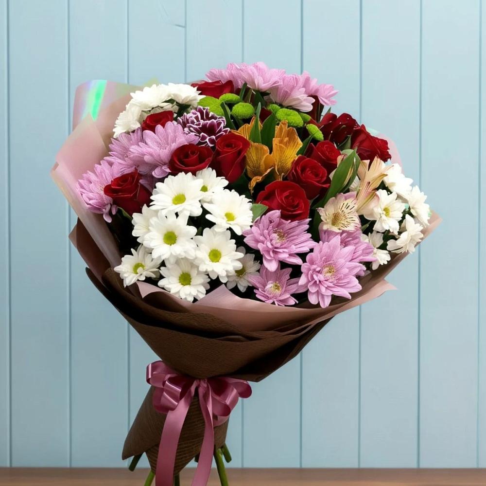 Букет цветов из: Розы, Хризантемы и Альстромерии в Воротынец