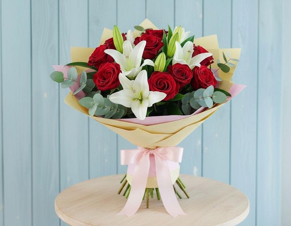 Букет цветов из: Лилии и Розы в Воротынец