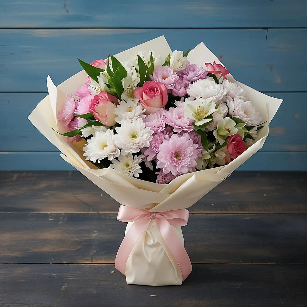 Букет цветов из: Хризантемы, Альстромерии и Розы в Воротынец